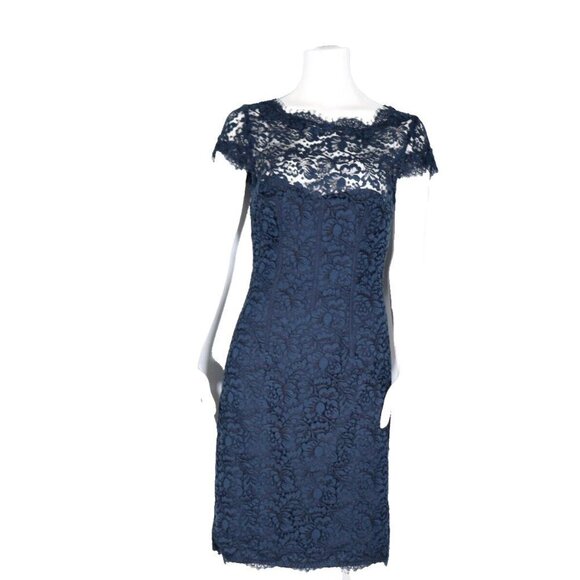 Monique Lhuillier ML Women Size US6 Small Navy Blue Short Knee Length Lace Dress - Picture 10 of 10